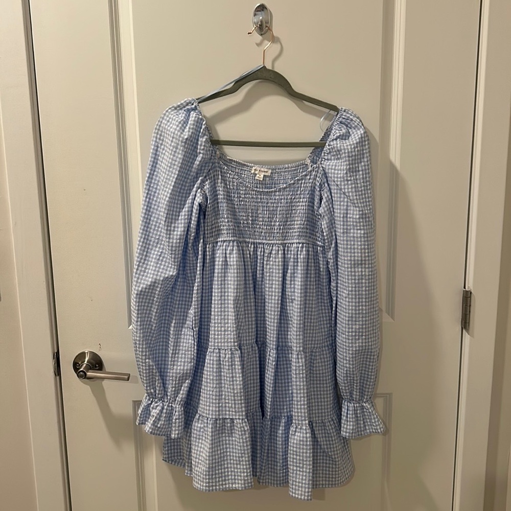 Blu Pepper Long Sleeve Gingham Patterned Dress